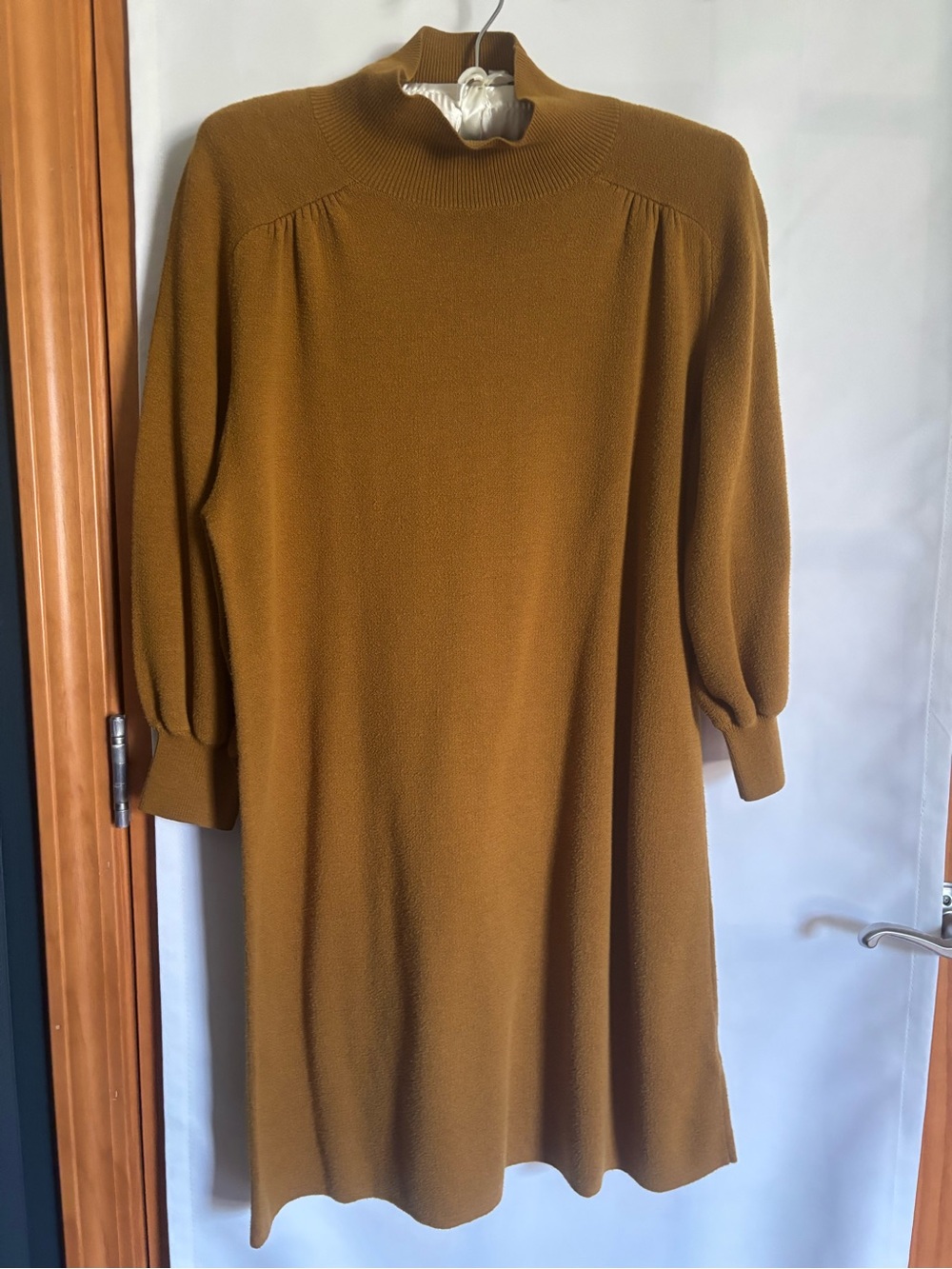 Anthropologie Mustard Mock Neck Long Sleeve Swing Dress